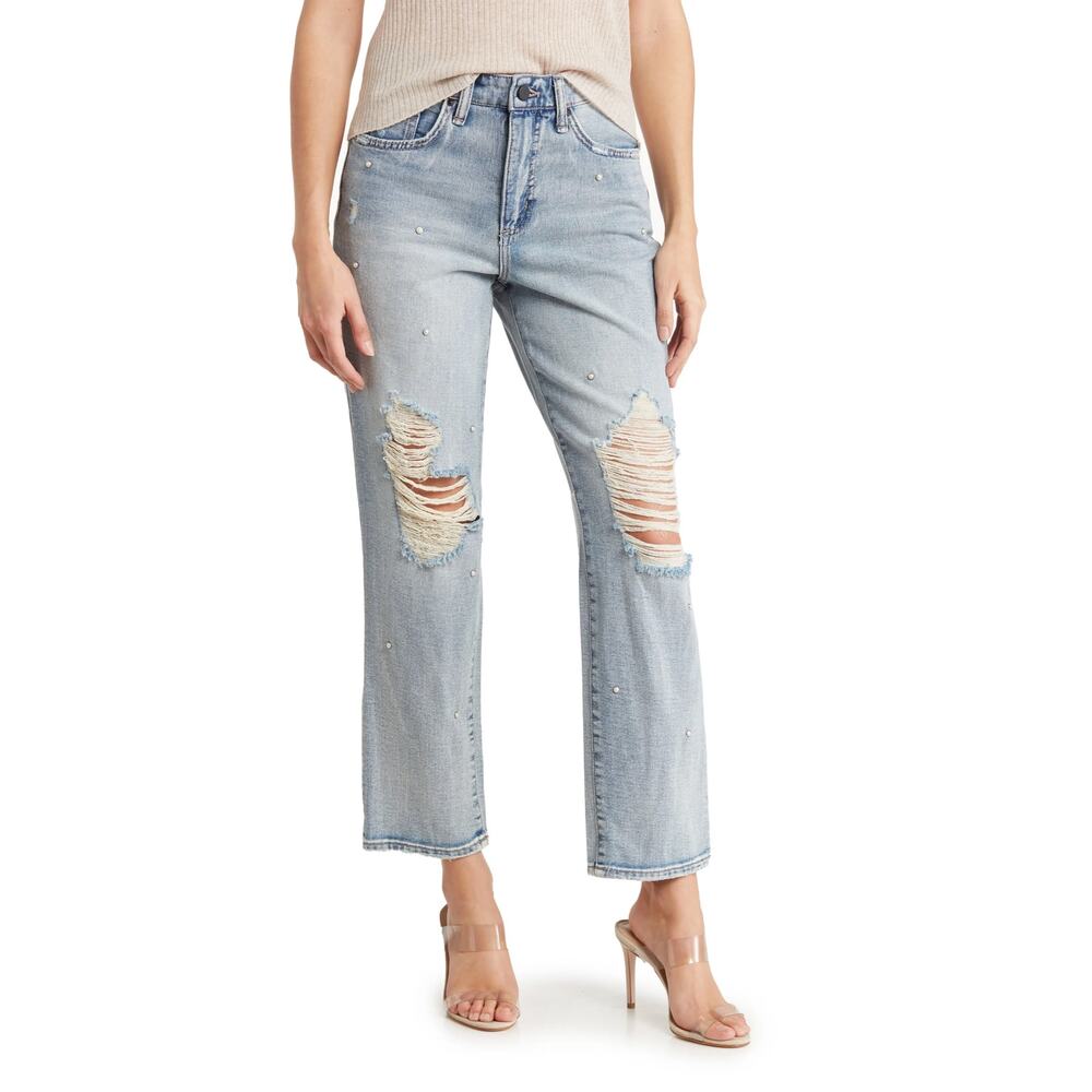 New CIRCUS NY Embellished Relaxed Straight Leg Jeans Lucky Charm Women's Size 24